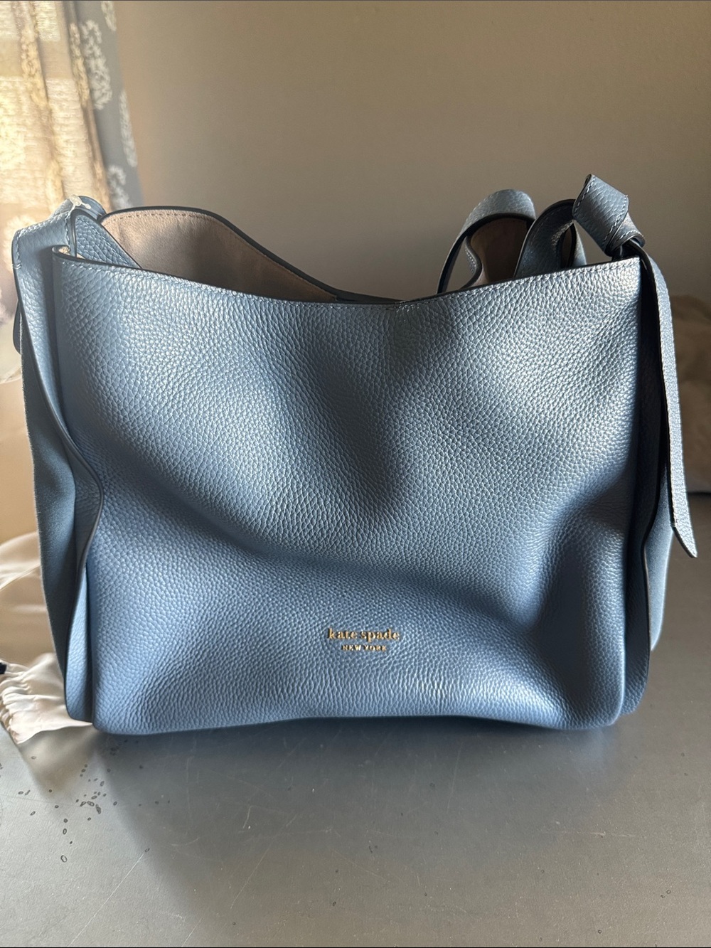 Kate Spade blue pebbled leather shoulder tote